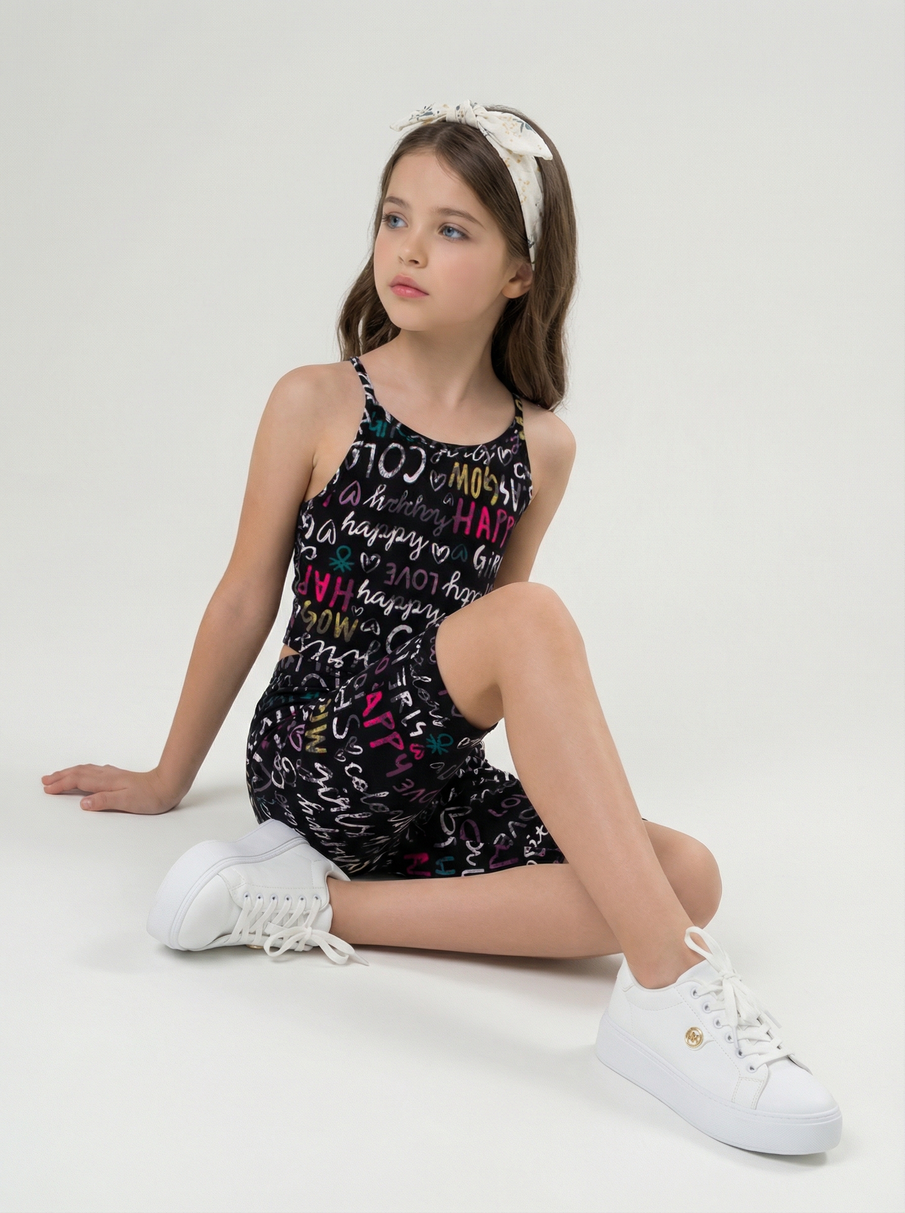 Изображение товара Комплект для девочки YOULALA 158 летний кроп-топ и велосипедки яркий принт