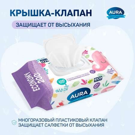 Влажные салфетки AURA 3 упак. 200 шт.