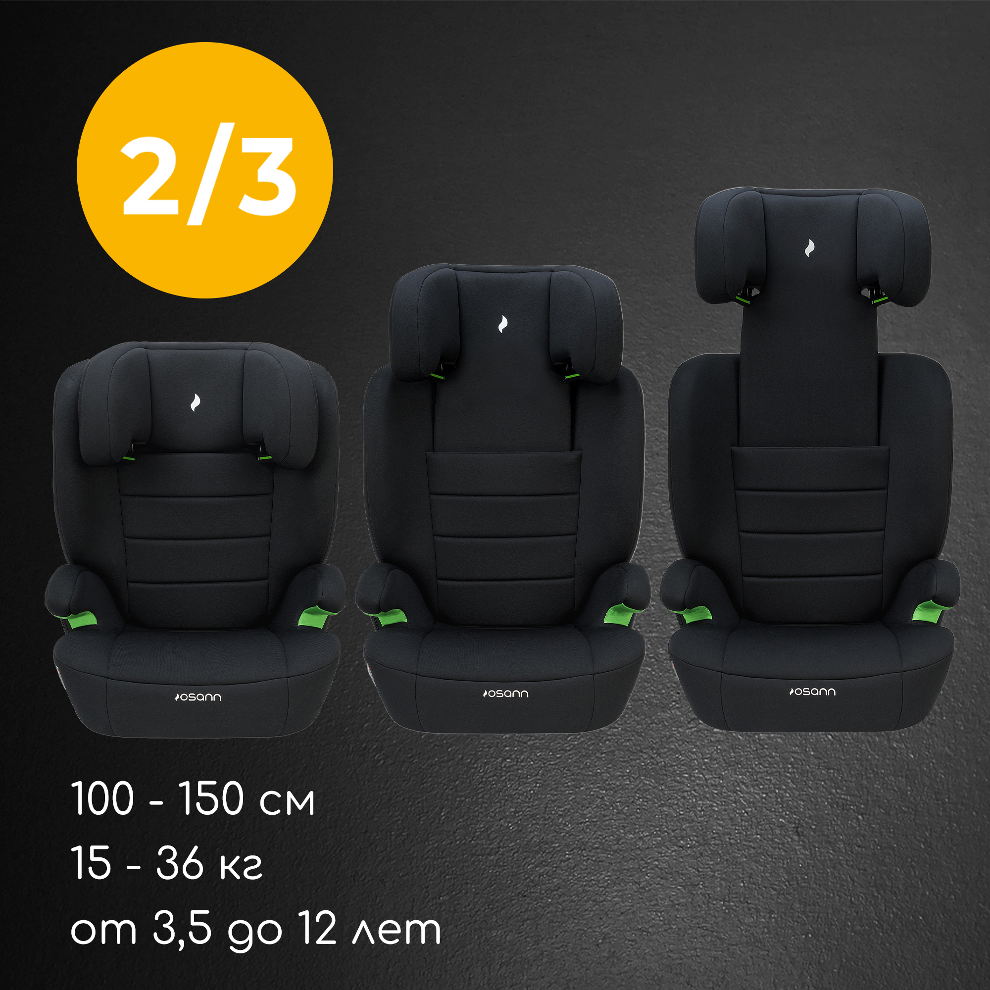 Автокресло Osann Musca Isofix Isofix 2/3 (15-36 кг) черный - фото 2
