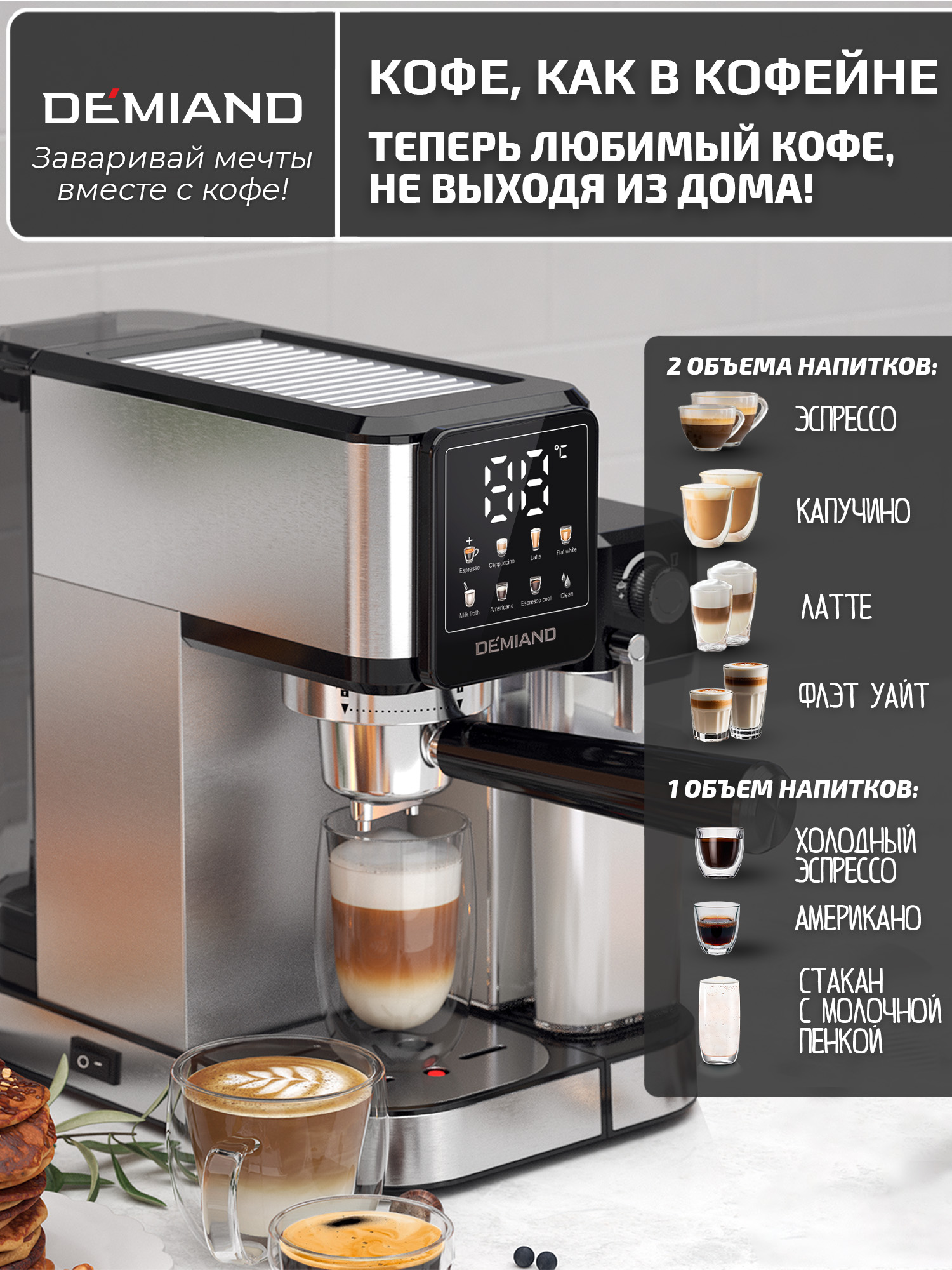 Кофеварка рожковая luno DEMIAND для молотого кофе для чалд и капсул Nespresso - фото 2