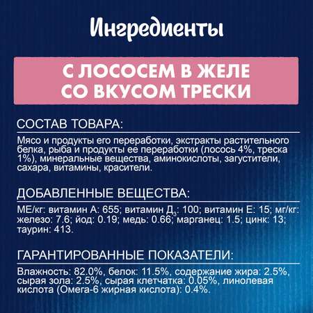 Корм для кошек Felix 75г Sensations для взрослых кошек с лососем и треской желе