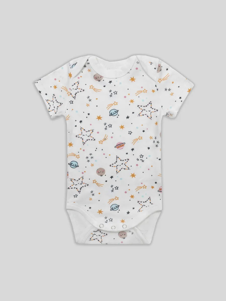 Боди 3 шт Mark Formelle (Марк Формэль) 13015-3/белый +космос на белом +звезды на кристальной розе - фото 13