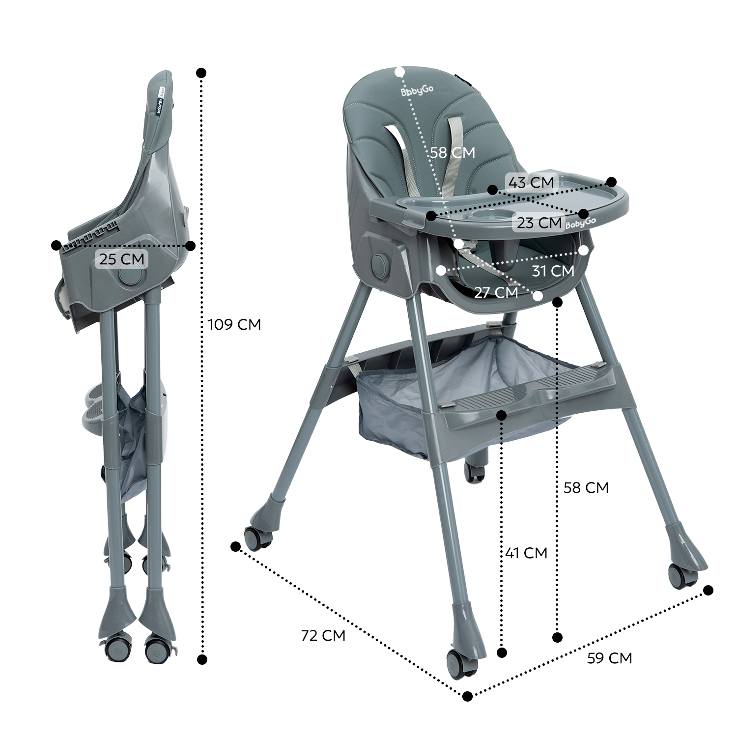 Стульчик для кормления BabyGo Bueno New серый - фото 12