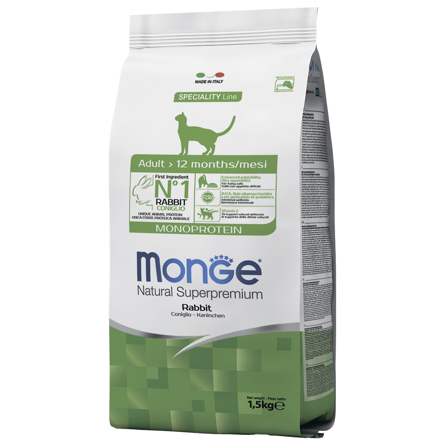 Корм сухой для кошек MONGE Monoprotein 1.5кг с кроликом для взрослых - фото 2