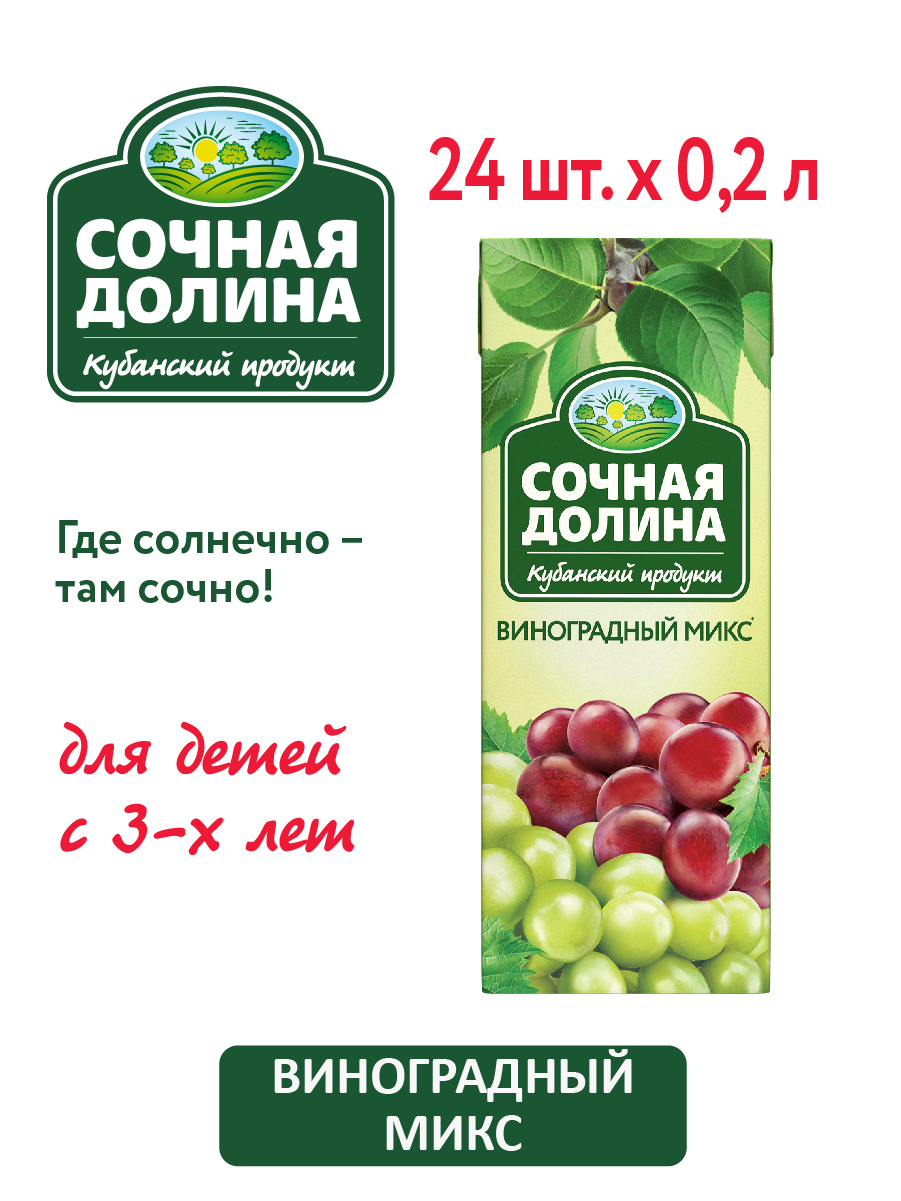 Сокосодержащий напиток Сочная Долина Виноградный МИКС 24 шт х 0.2л - фото 3