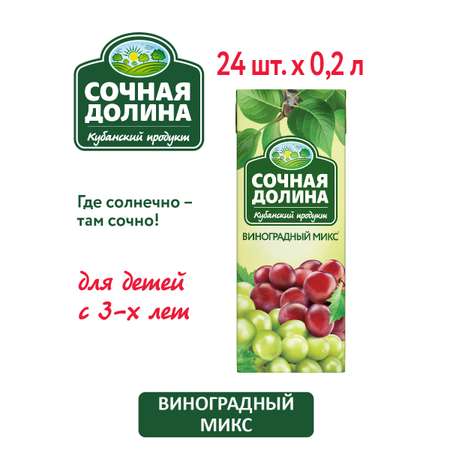 Сокосодержащий напиток Сочная Долина Виноградный МИКС 24 шт х 0.2л