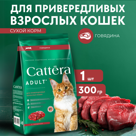 Корм сухой для кошек Cattera полнорационный с говядиной 0,3кг