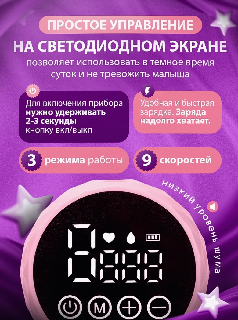 Молокоотсос электрический беспроводной CASTLELADY со встроенным аккумулятором бесшумный 3 режима работы розовый - фото 3