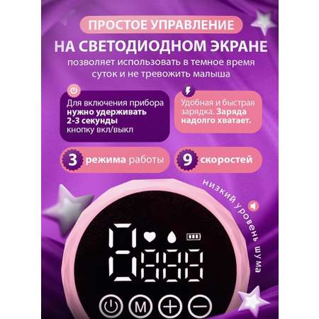 Молокоотсос электрический беспроводной CASTLELADY со встроенным аккумулятором бесшумный 3 режима работы розовый