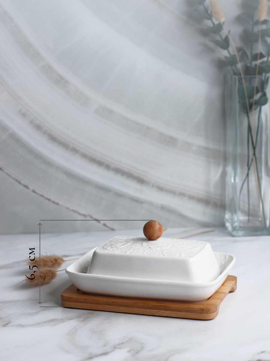 Масленка Balsford фарфоровая белая на подставке - фото 5