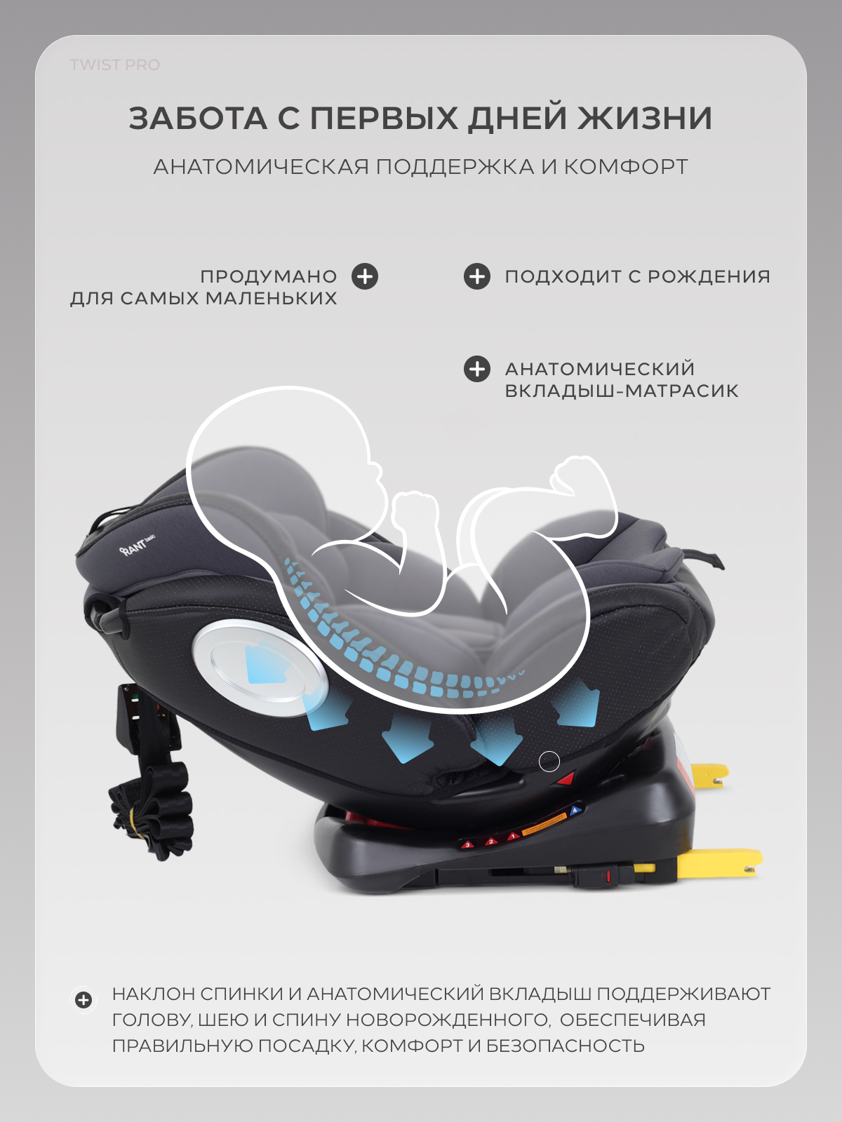 Автокресло Rant Basic Twist Isofix 0+/1/2/3 (0-36 кг) серый - фото 8