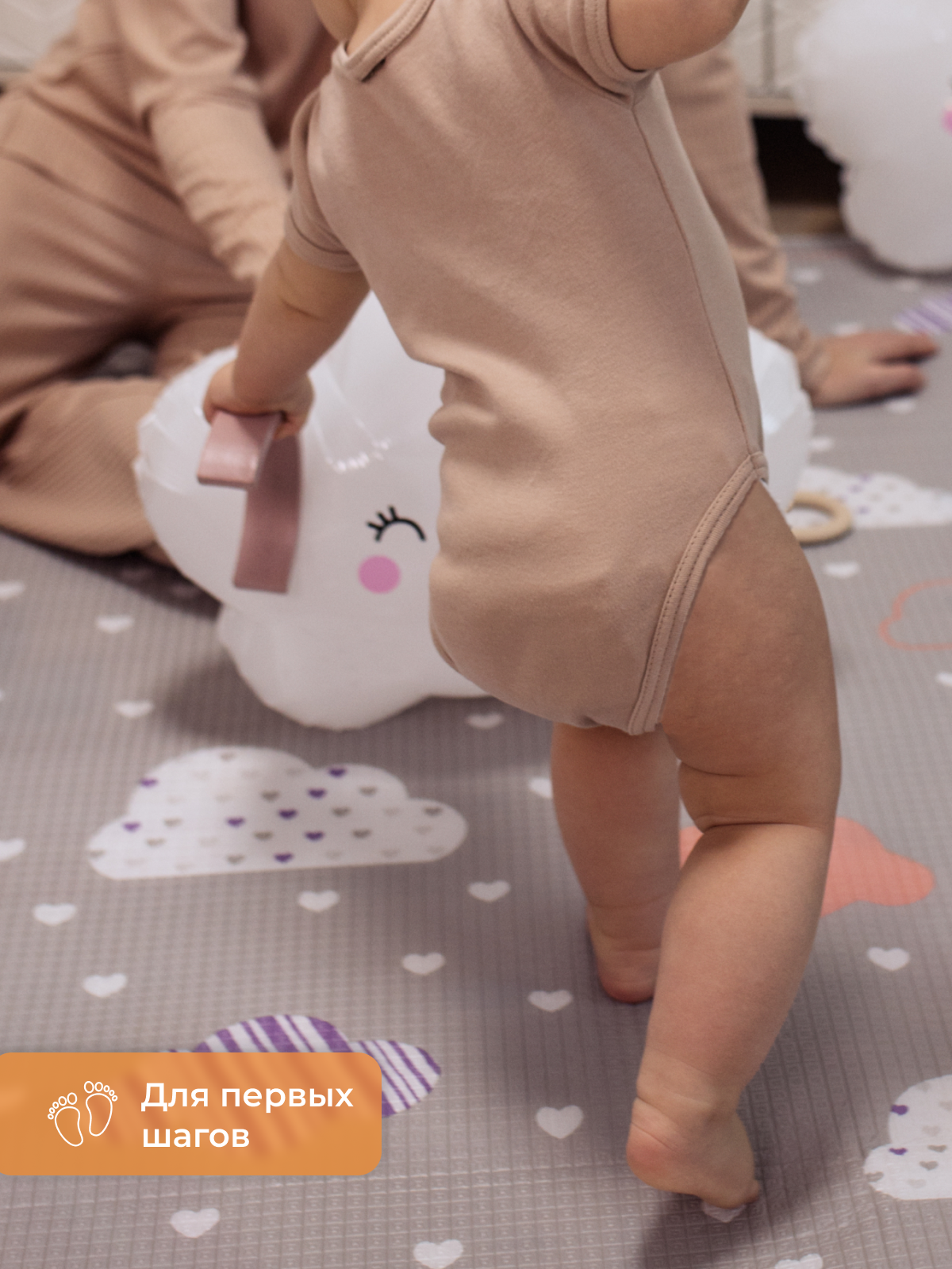 Развивающий коврик детский Mamagoods для ползания складной двусторонний игровой 145 x 180 см Облачка и Зайки в чашках - фото 12