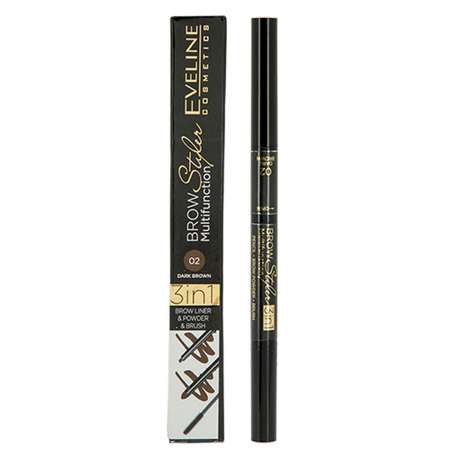 Карандаш для бровей EVELINE Brow multifunction styler 3 in 1 тон 02 темно-коричневый