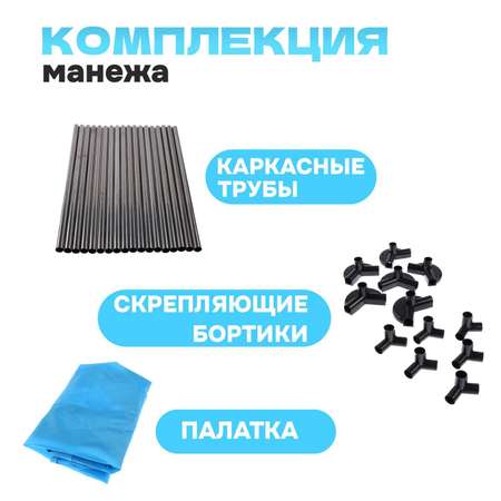Манеж BabyCare детский «Играем вместе» голубого цвета размер — 130 × 130 × 65 см