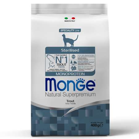 Корм для кошек MONGE Cat Monoprotein стерилизованных форель 400г