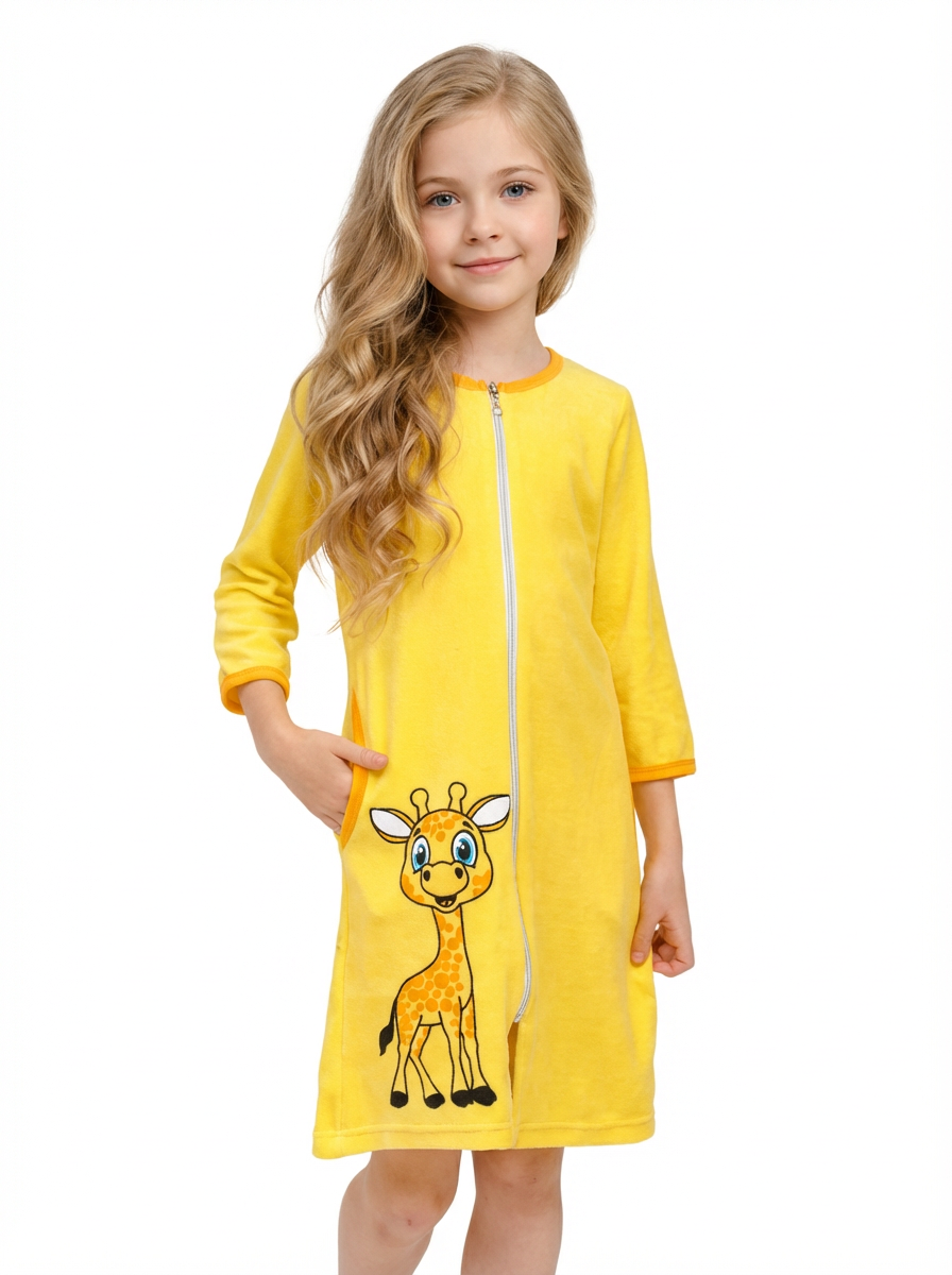 Изображение товара Халат TOTEMFOX для девочки, теплый без капюшона, молния, карманы, 134
