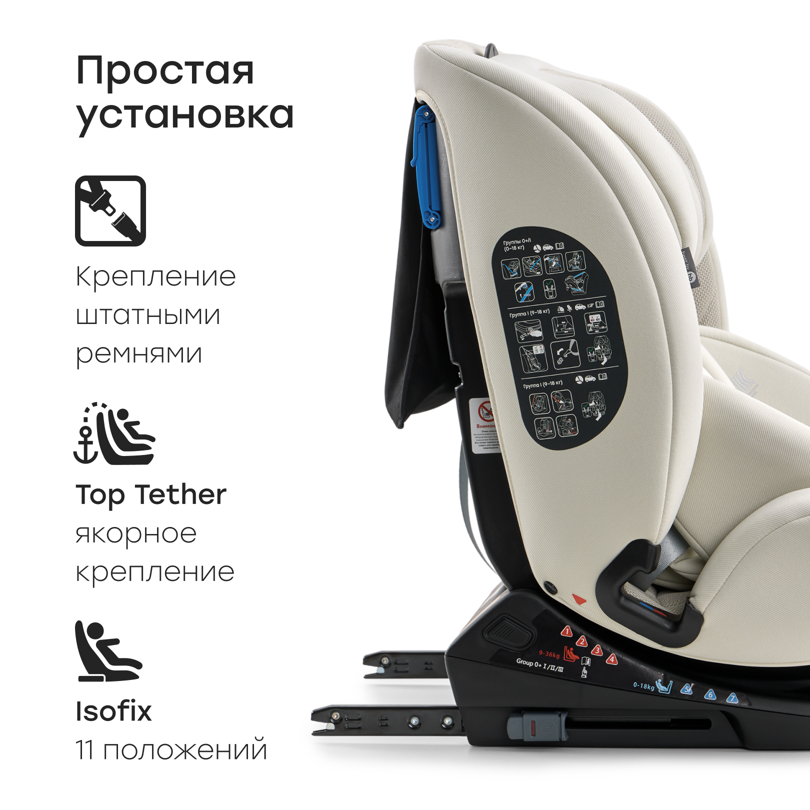 Автокресло Happy Baby Orex Isofix 0+/1/2/3 (0-36 кг) бежевый - фото 9
