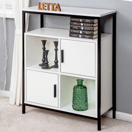 Шкаф стеллаж LETTA Frame Белое тиснение Черный металл 700х910(h)х300