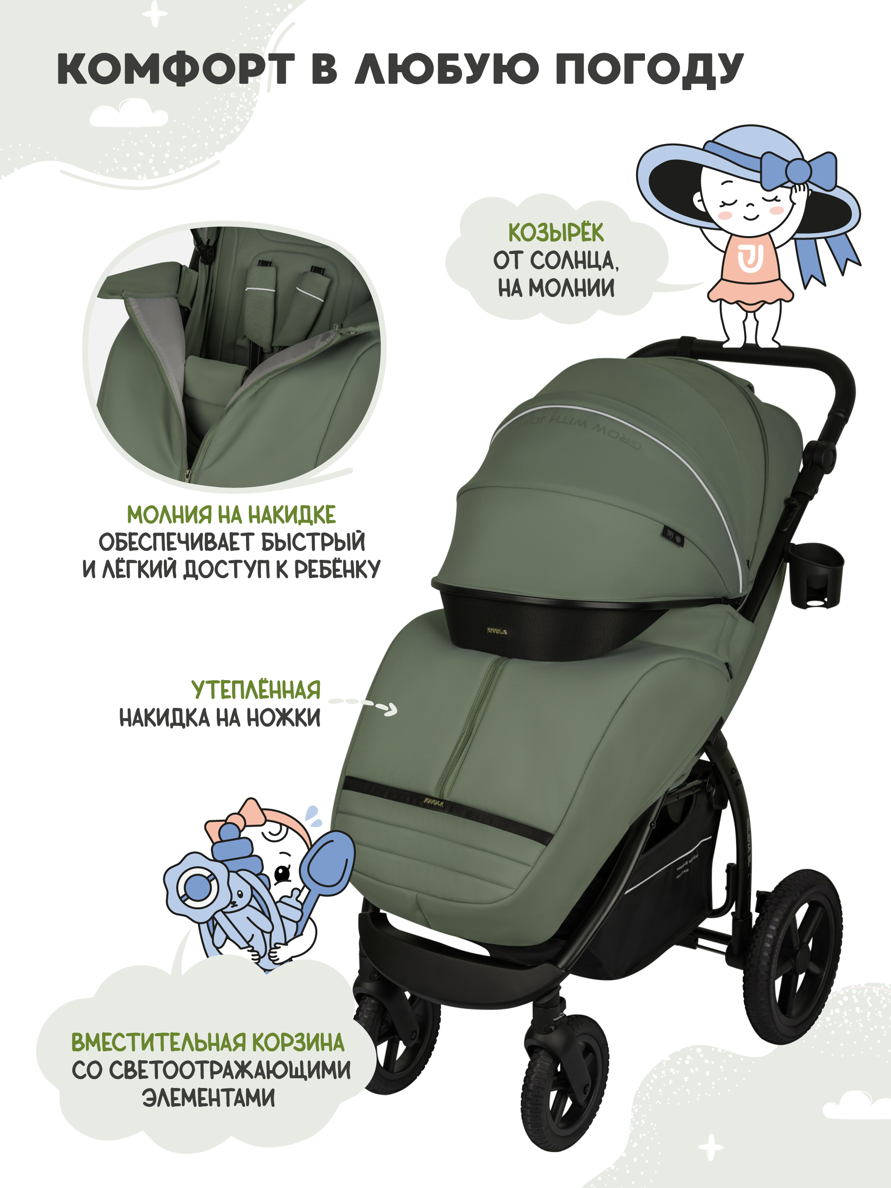 Коляска прогулочная JOVOLA Selena SL, зеленый - фото 5