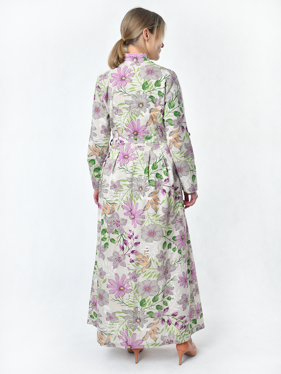Платье Льняная Горница пл025-02/бежевый-сиреневый-зеленый - фото 8