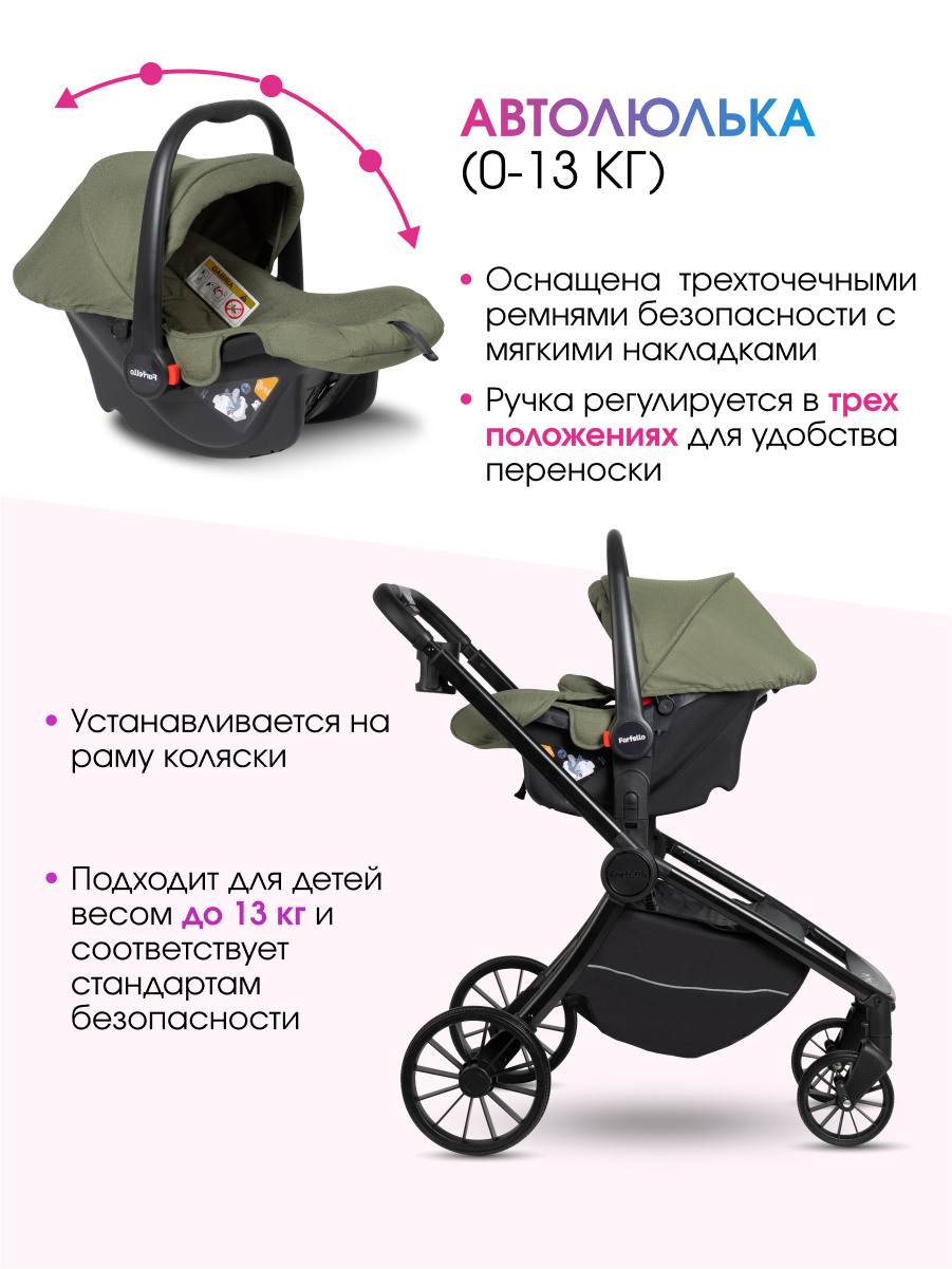 Коляска 3в1 Farfello Baby shell хаки - фото 7