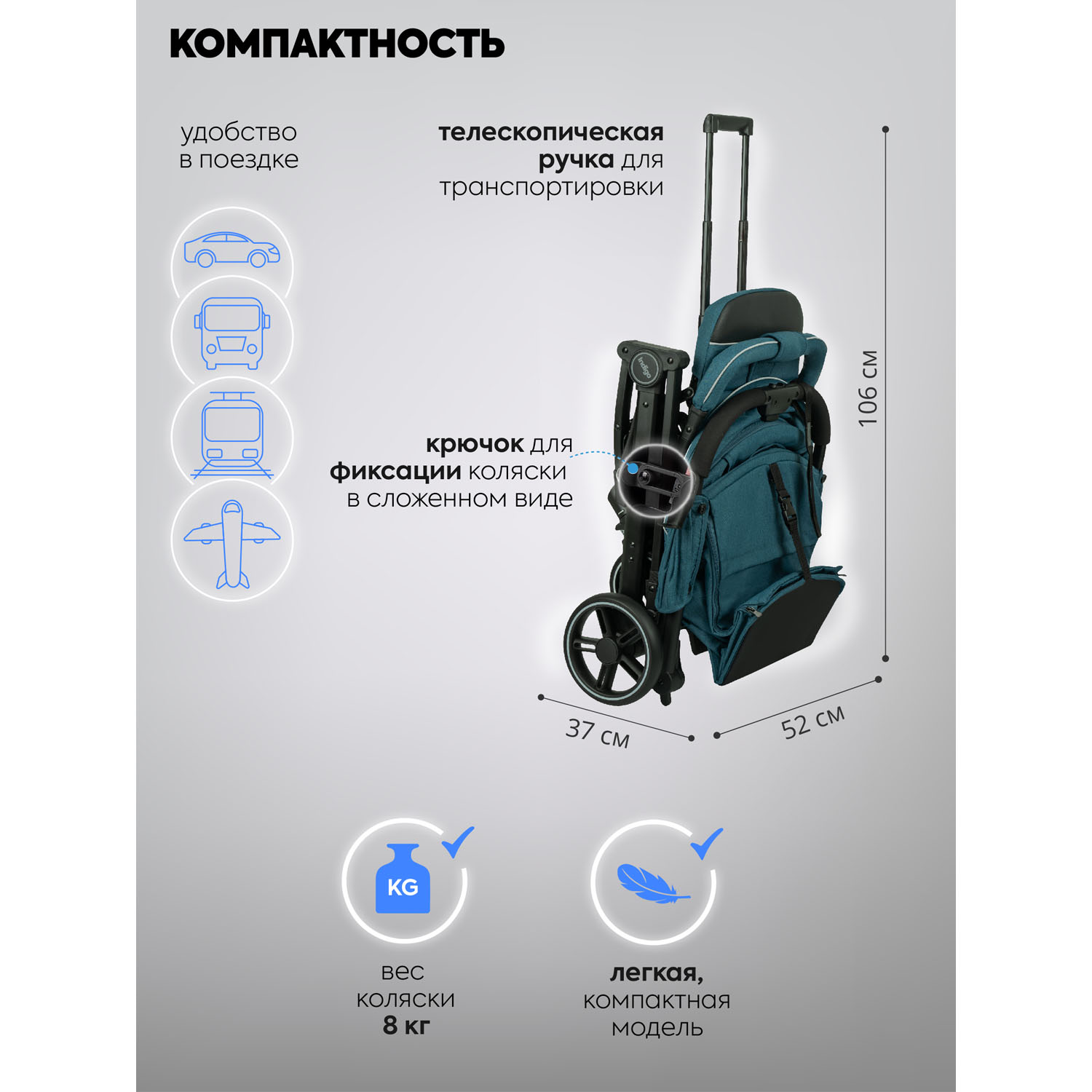 Коляска прогулочная Indigo Trip для путешествий синий - фото 9