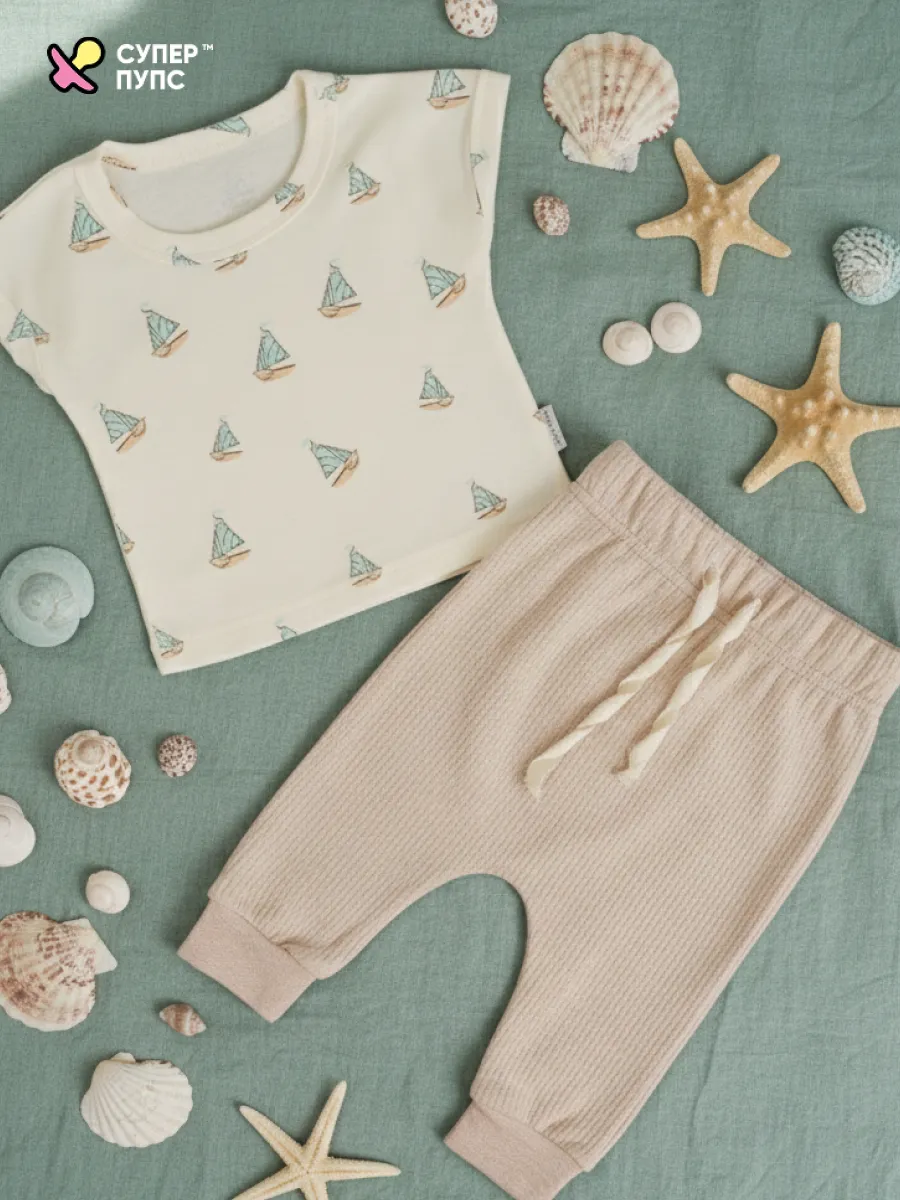 Футболка и штанишки Супер Пупс нбр/фут/штан/паруса/кофе - фото 19