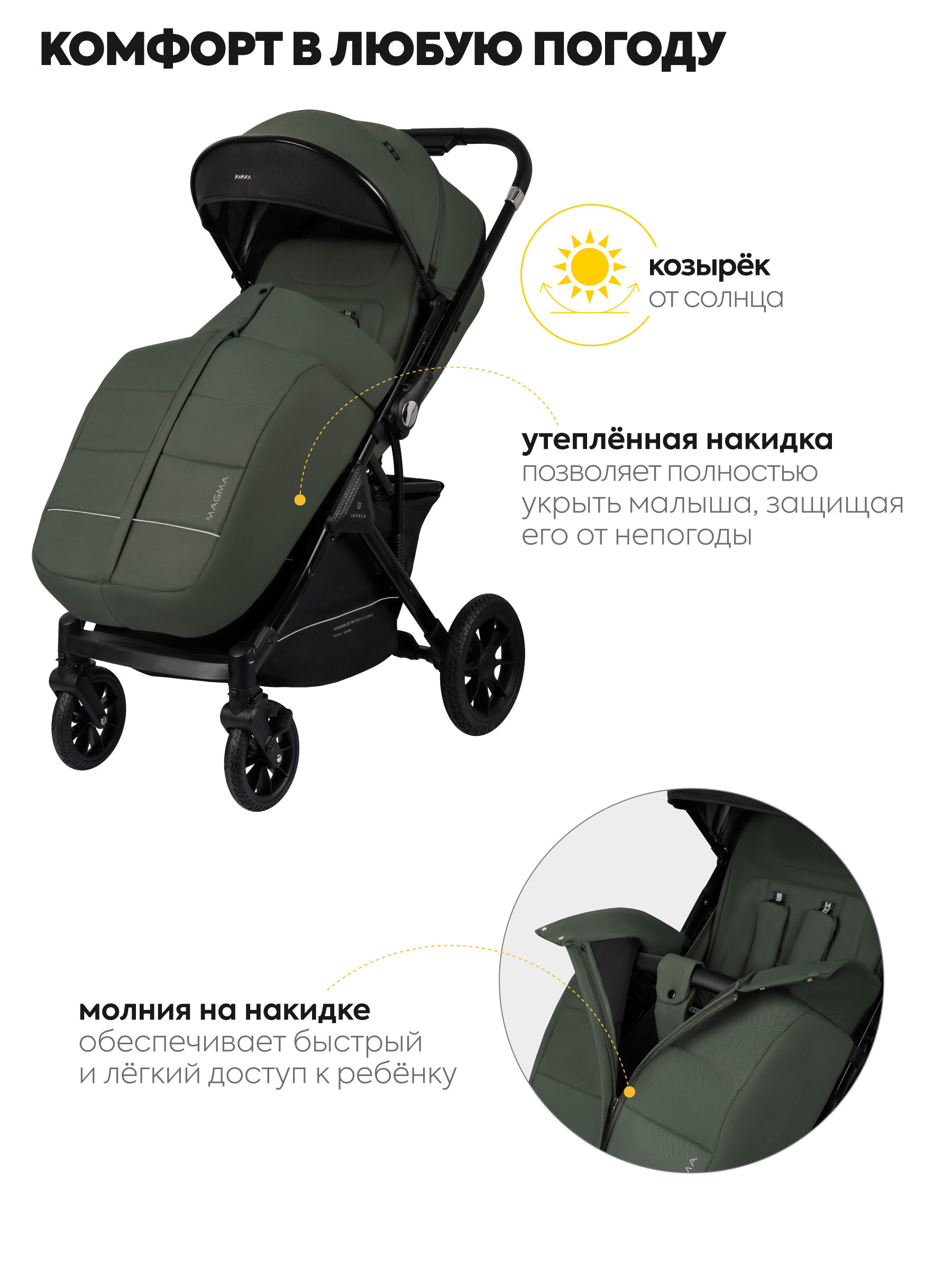 Коляска прогулочная JOVOLA Magma с перекидной ручкой зеленый - фото 5