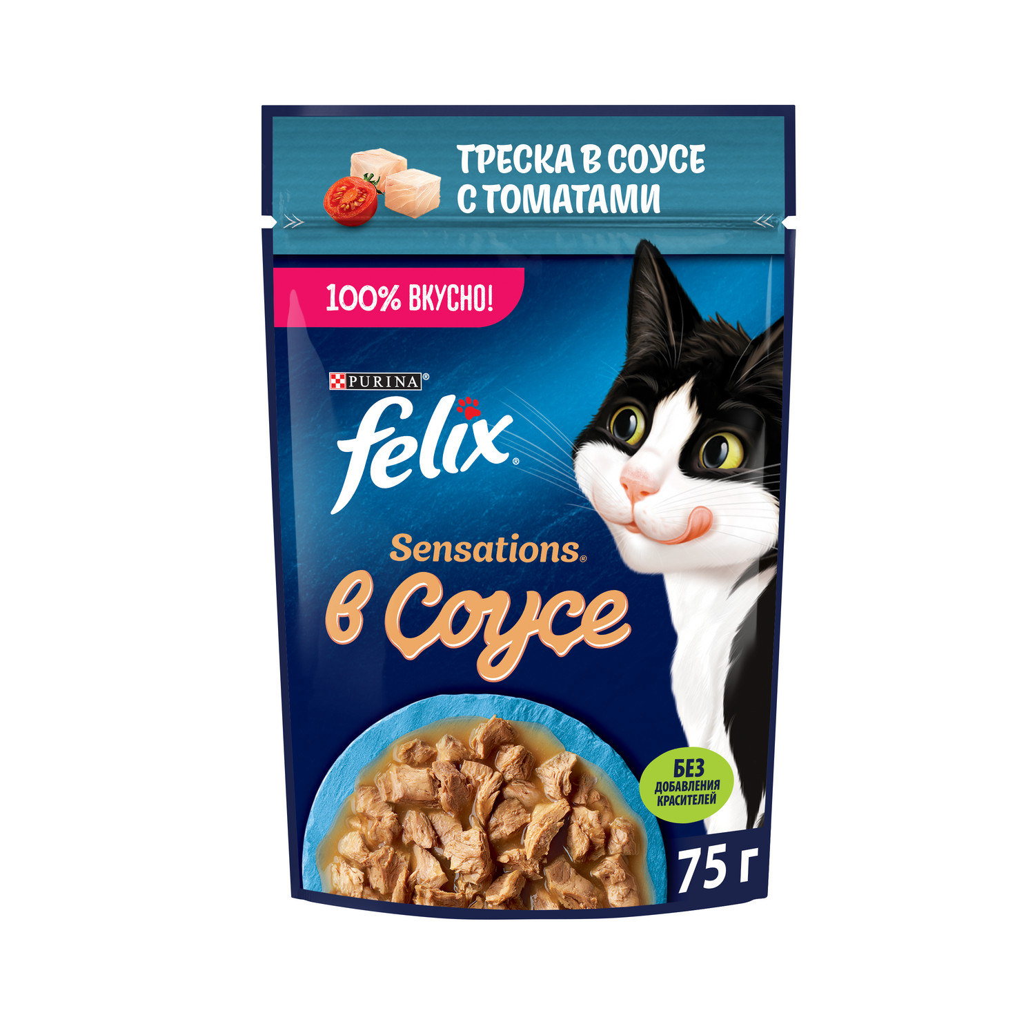Корм для кошек Felix 75г Sensations для взрослых треска-томат соус - фото 1
