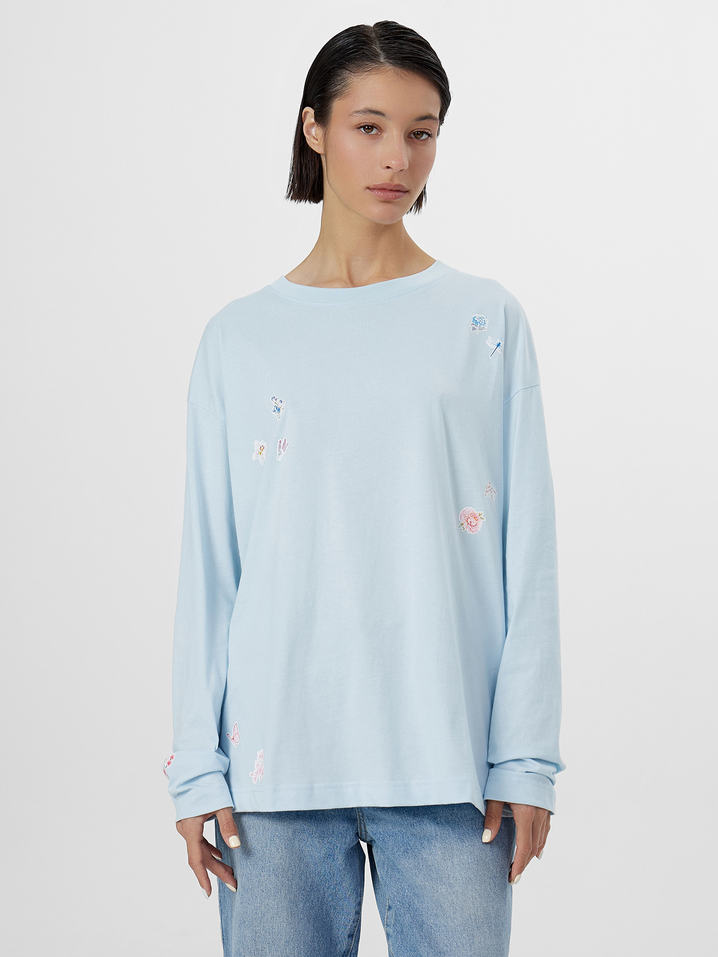 Лонгслив Mark Formelle (Марк Формэль) 122868/голубое небо +печать1 - фото 1