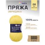 Пряжа Astra Premium Эвридика шерстяная 100 г 200 м 08 лимонный 3 мотка