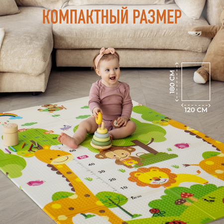 Развивающий коврик детский Mamagoods для ползания складной игровой 120х180 см Дороги и жираф