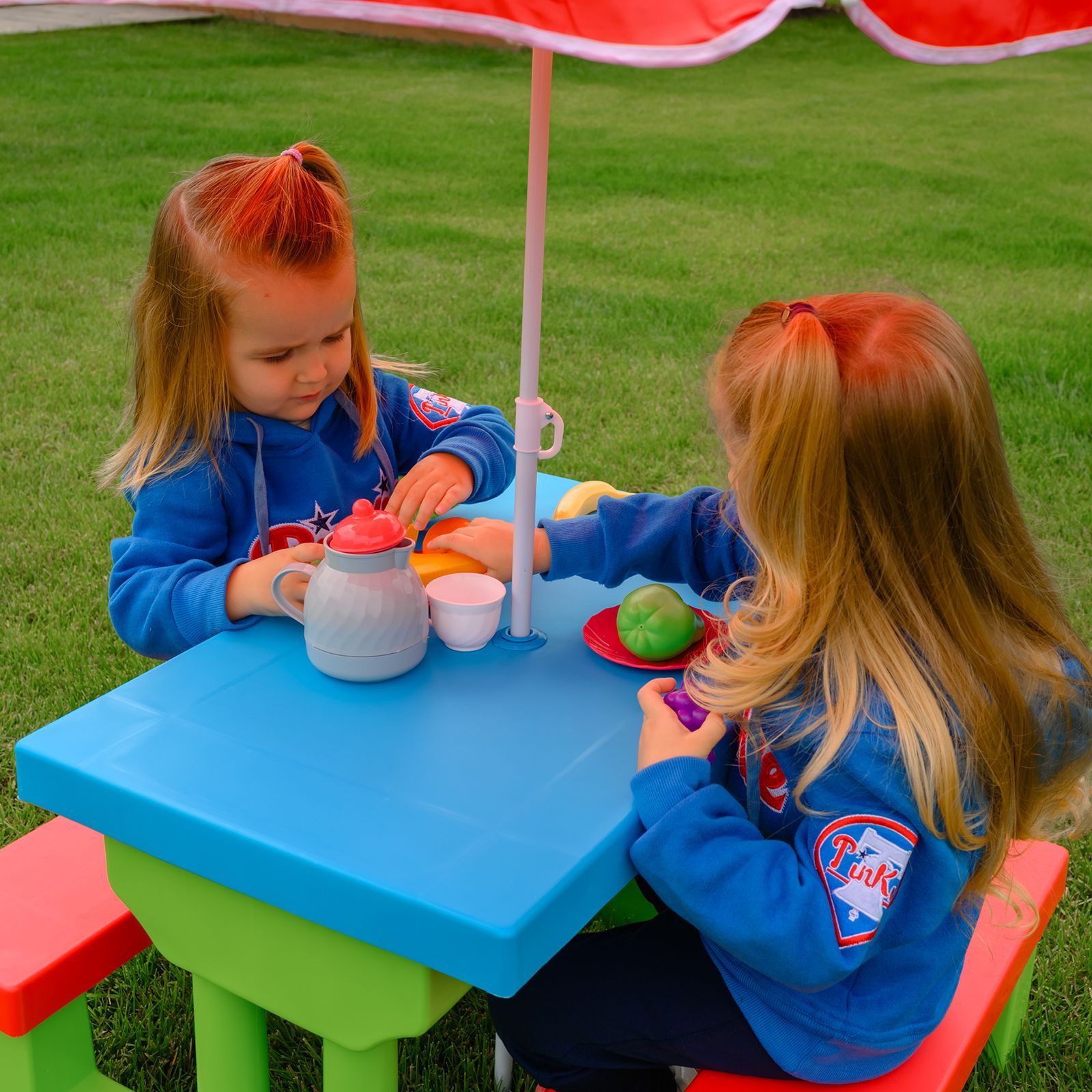 Стол детский с лавочками и зонтом UNIX Kids Garden комплект детской мебели пластиковый для дачи и улицы со столиком, 67 х 75 х 135 см, голубой - фото 11