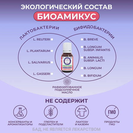 Пробиотик Комплит для детей BioAmicus с рождения от колик 9 штаммов 10 мл
