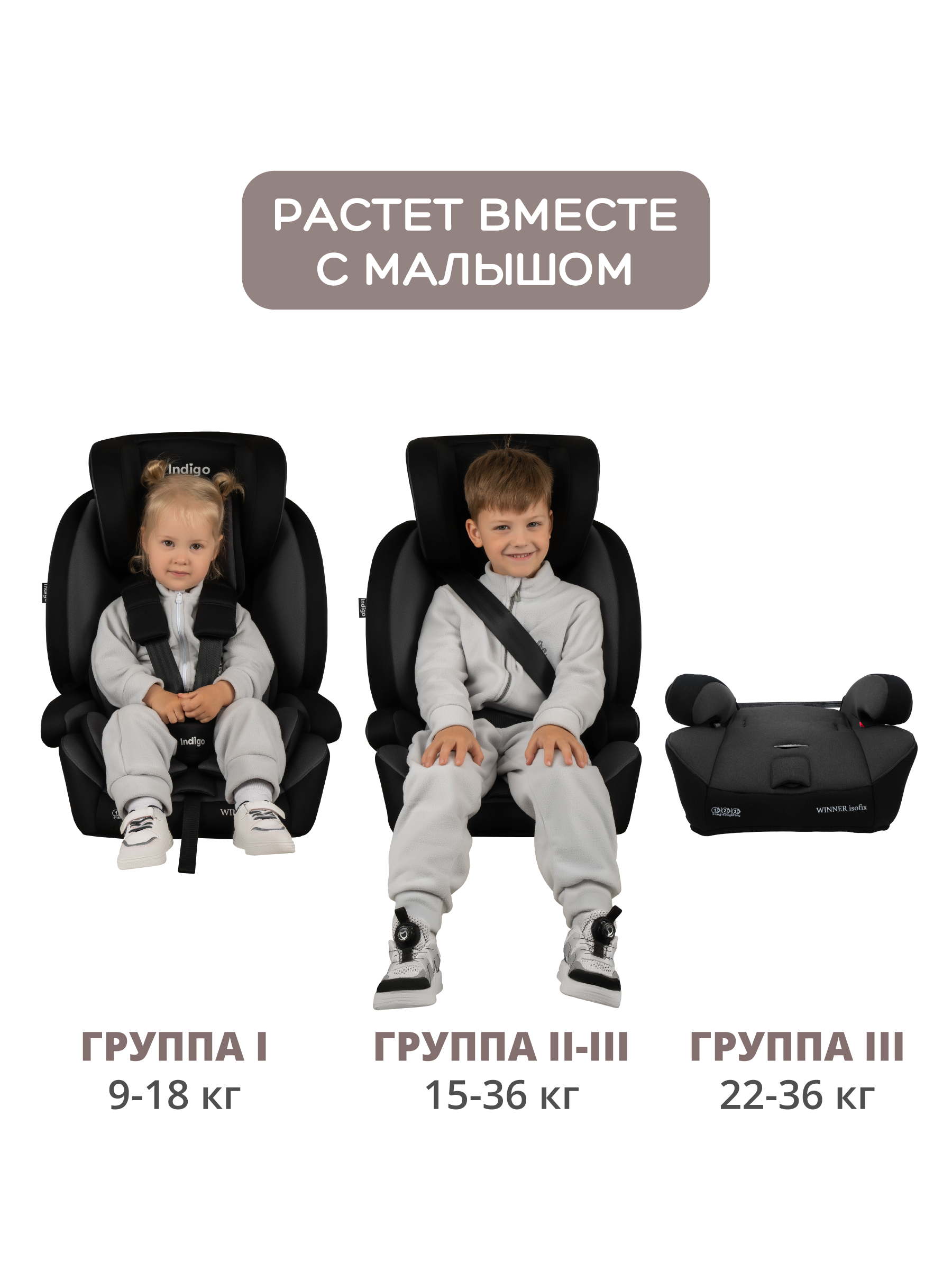 Автокресло Indigo Winner Isofix 1/2/3 (9-36 кг) серый - фото 7