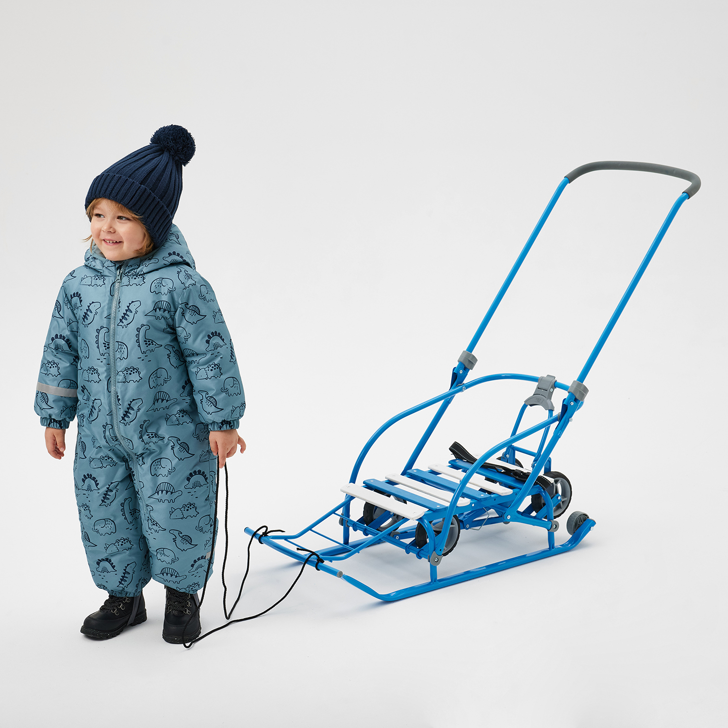 Санки NiKA kids Голубой складные, с колесами, со спинкой - фото 13