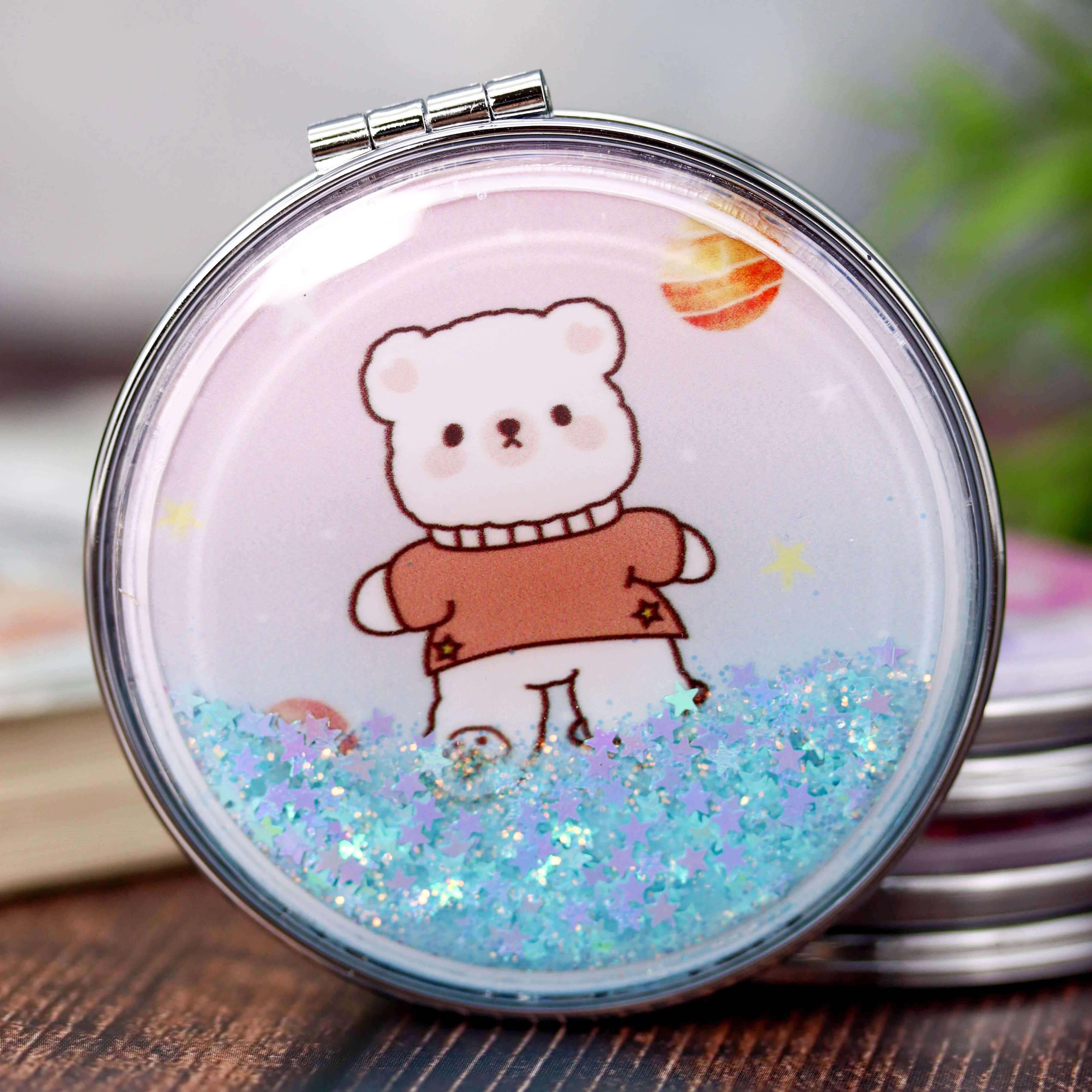 Зеркало карманное iLikeGift Cosmos bear blue с увеличением - фото 1