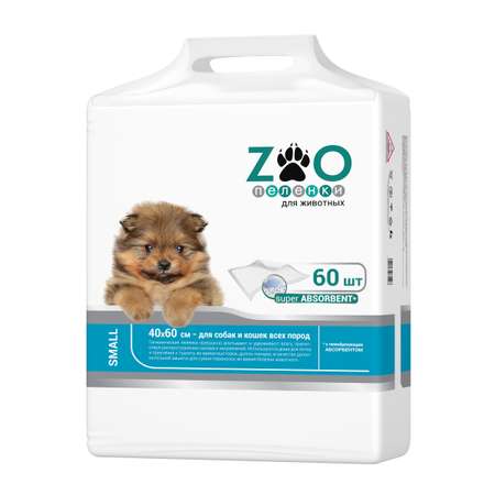 Пелёнки одноразовые впитывающие ZOO для животных 40x60 см 60 шт с суперабсорбентом