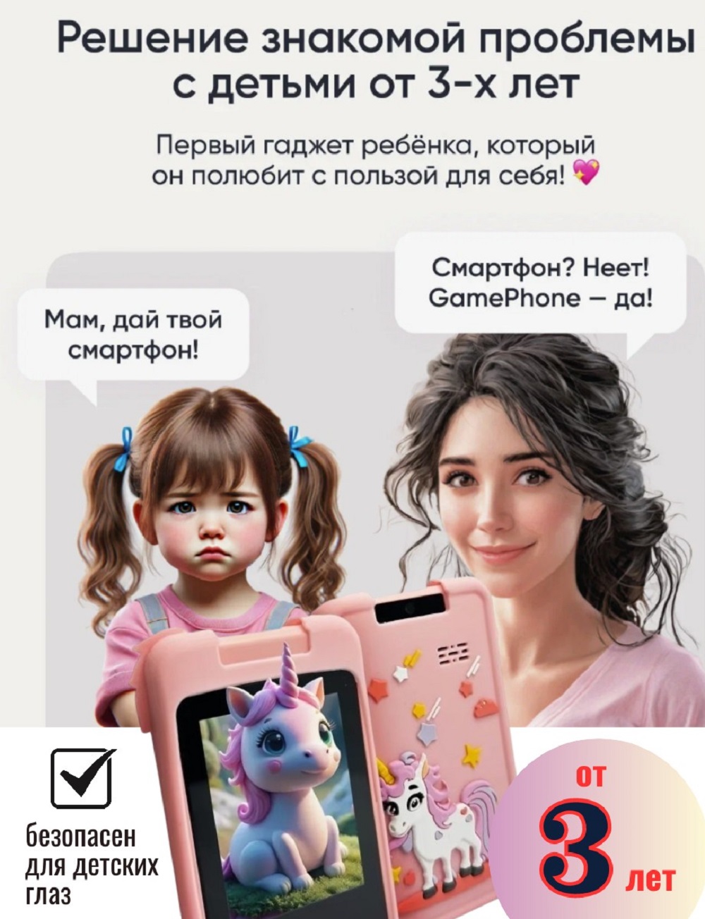 Детский игрушечный телефон ТОТОША смартфон для ребенка с фотоаппаратом и играми Единорог - фото 6