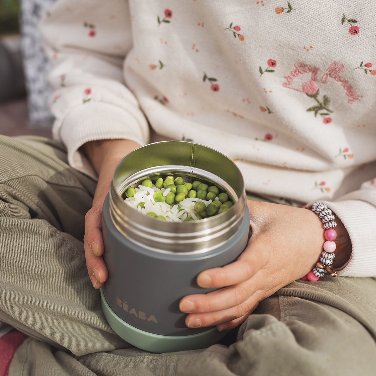 Термоконтейнер для еды, детского питания BEABA THERMO-PORTION INOX 500 мл серо-зеленый - фото 6