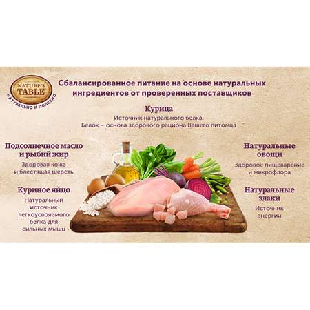 Корм для собак Natures Table для мелких пород курица с рисом сухой 500г