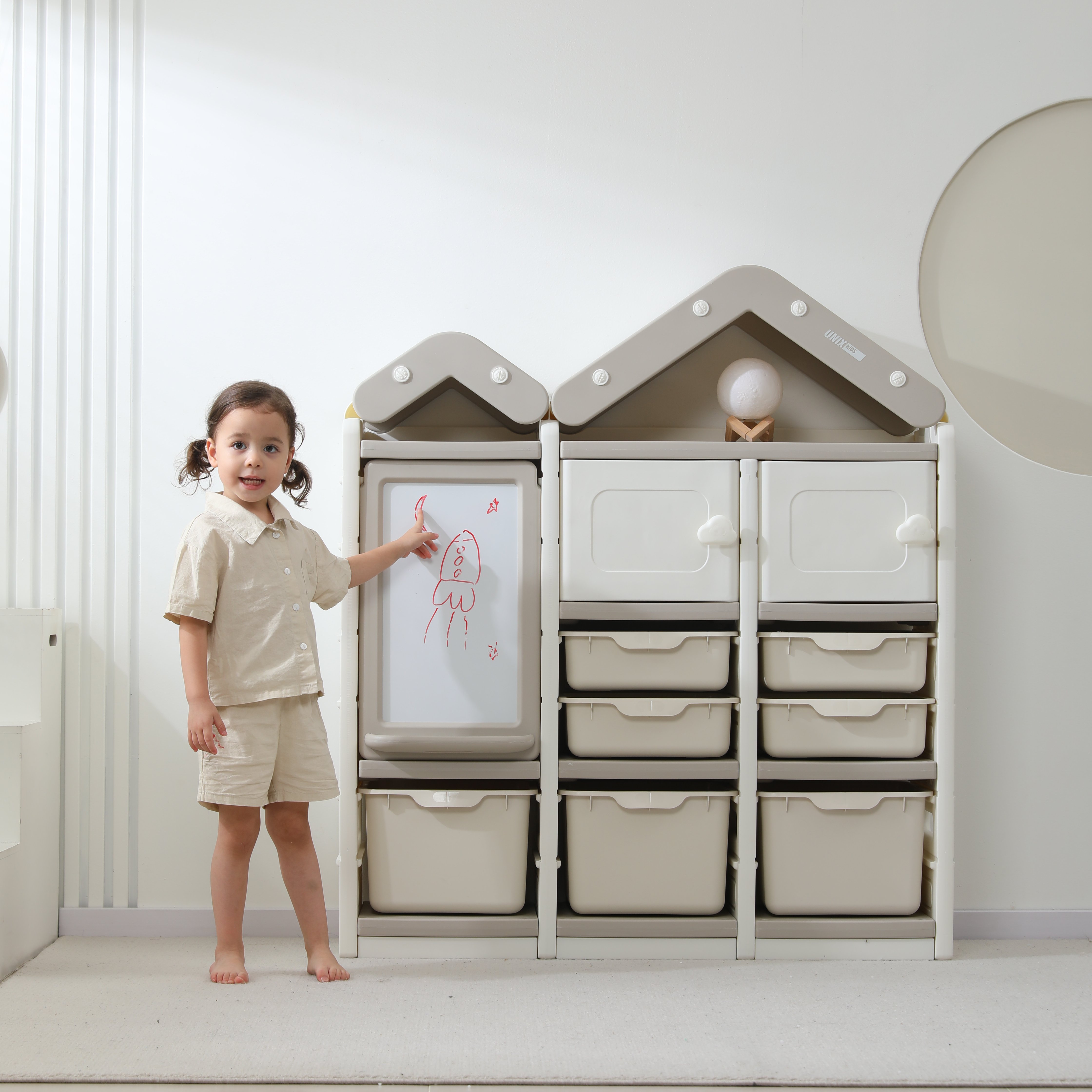 Стеллаж для игрушек UNIX Kids House 9 ящиков Grey - фото 9