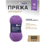 Пряжа Astra Premium Эвридика шерстяная 100 г 200 м 16 сирень 3 мотка