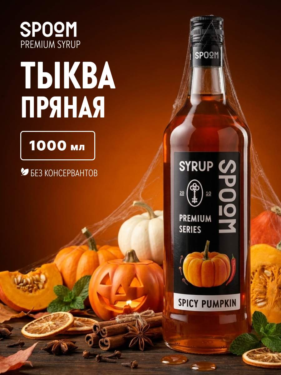 Сироп SPOOM Тыква пряная 1л для кофе коктейлей и десертов - фото 1