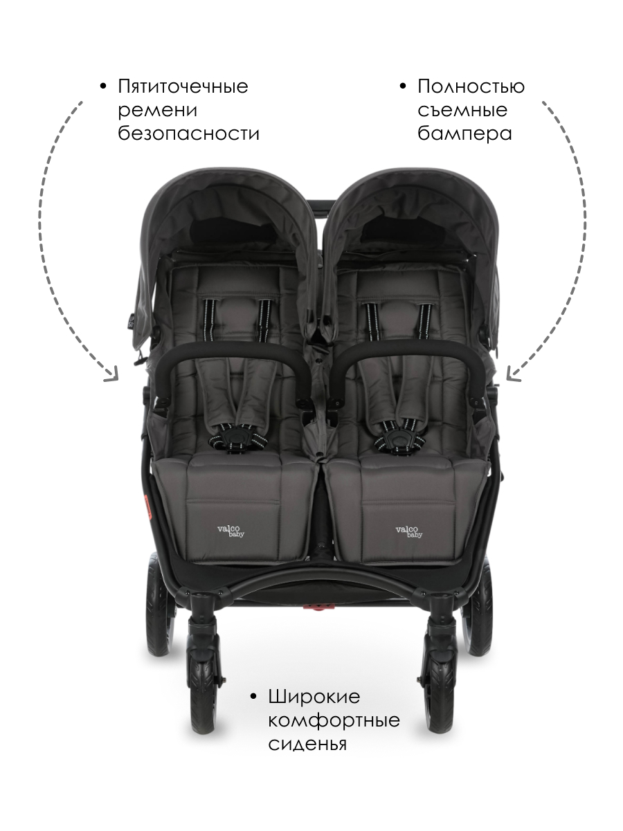Коляска прогулочная для двойни Valco baby Snap Duo Flatt Matt серый - фото 3