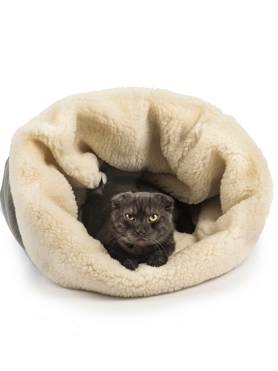 Домик для кошек и собак Пятница Нора с овчиной 50х38х50 см серый - фото 5