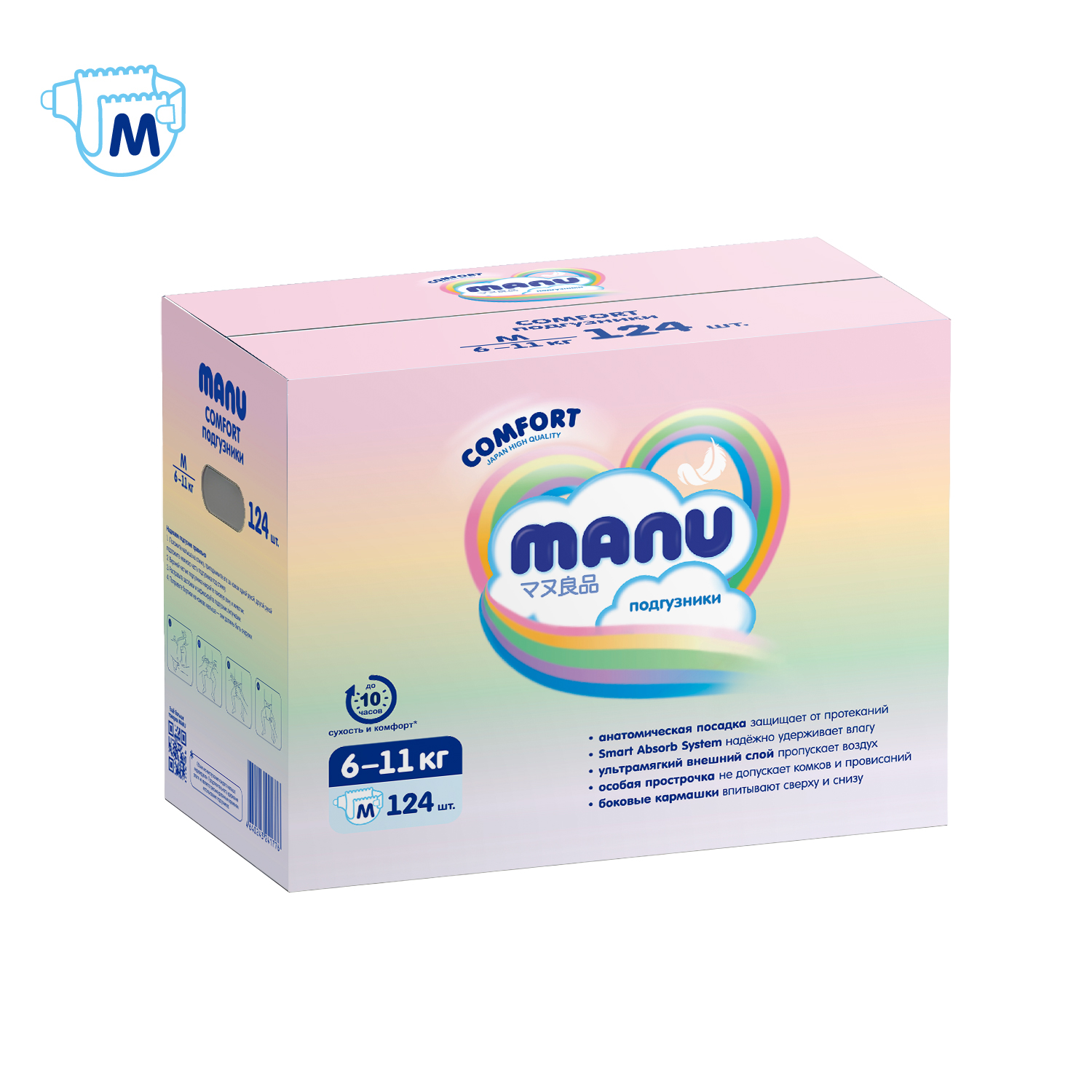 Подгузники Manu Comfort M 6-11кг 124шт - фото 8