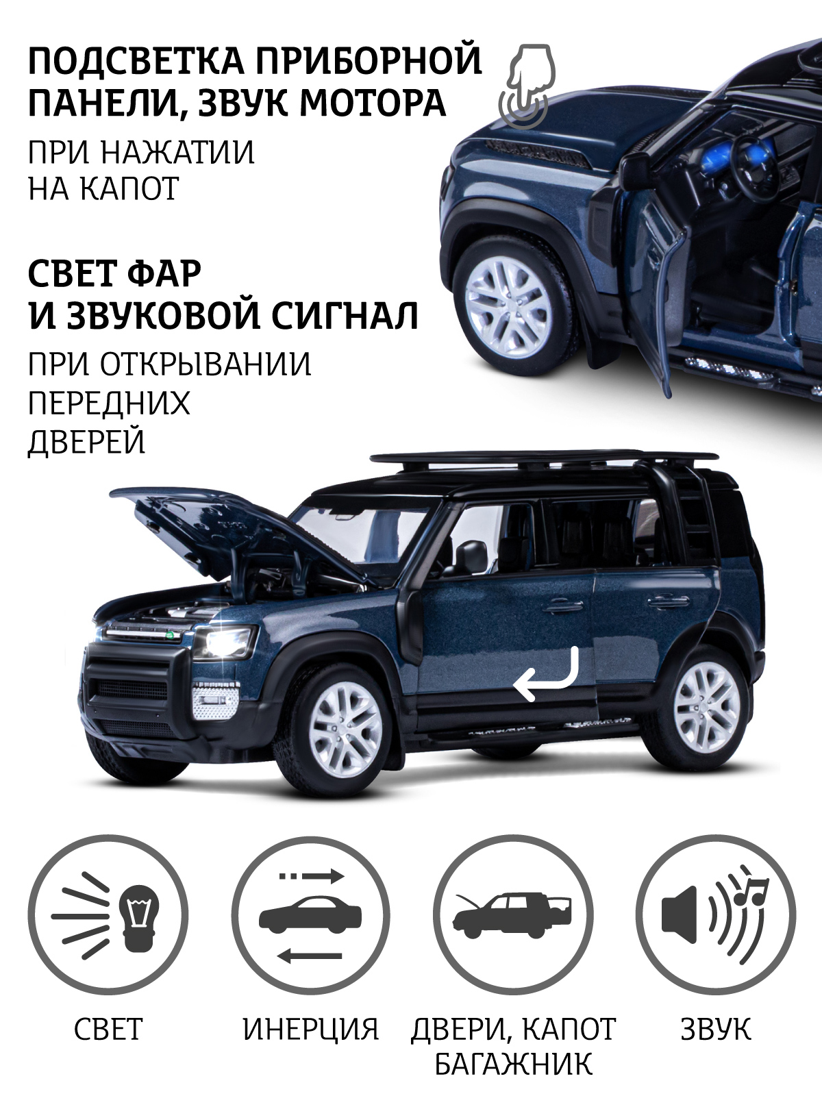 Внедорожник АВТОпанорама Land Rover Defender 110 1:32 JB1251752 - фото 3