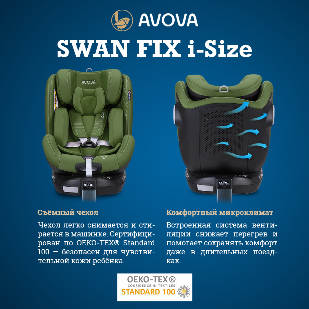 Автокресло Avova Swan Fix i-size Isofix 0+/1/2 (0-25 кг) зеленый - фото 5
