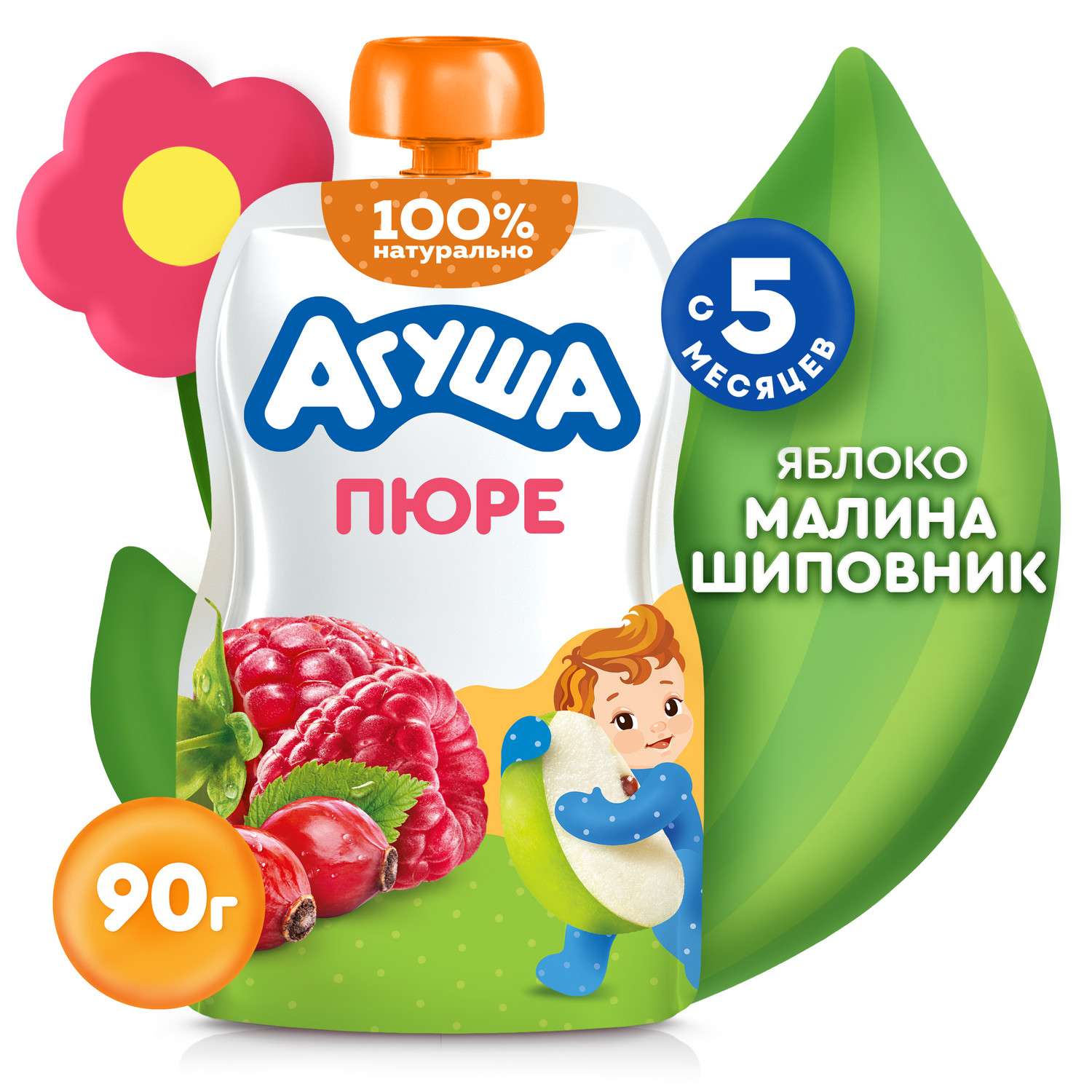 Пюре Агуша Яблоко-малина-шиповник с 5 мес 90 г - фото 1